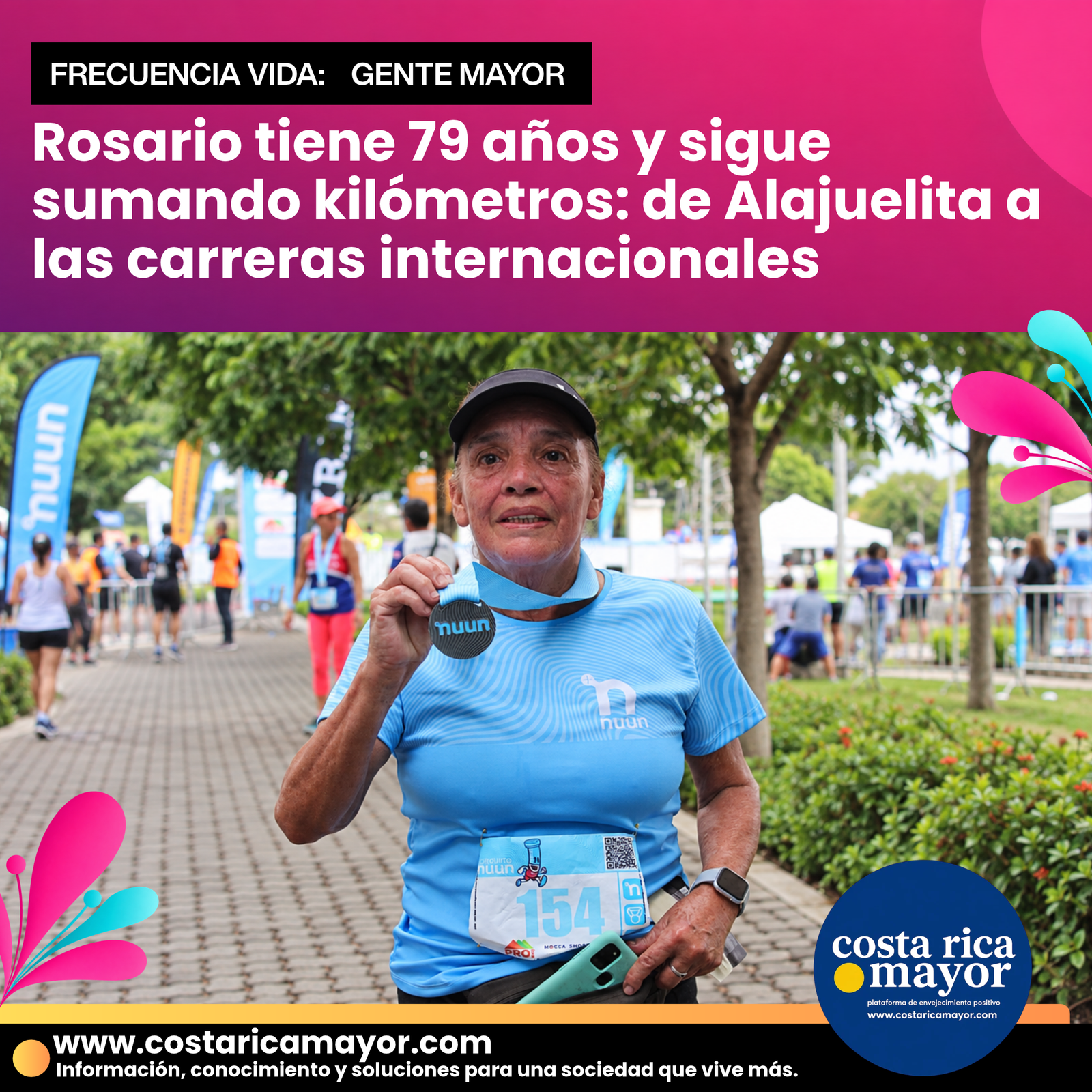 Rosario tiene 79 años y sigue sumando kilómetros: de Alajuelita a las carreras internacionales
